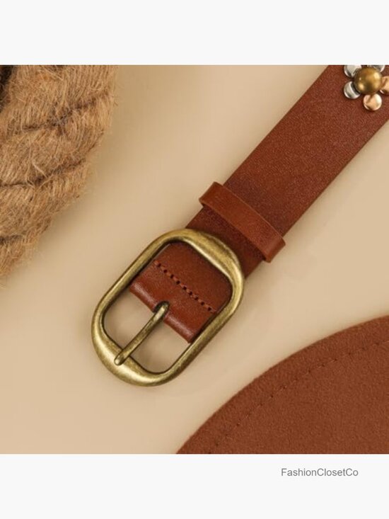 PU Leather Studded Flower Punk Belt for Western Cowgirl main image 4